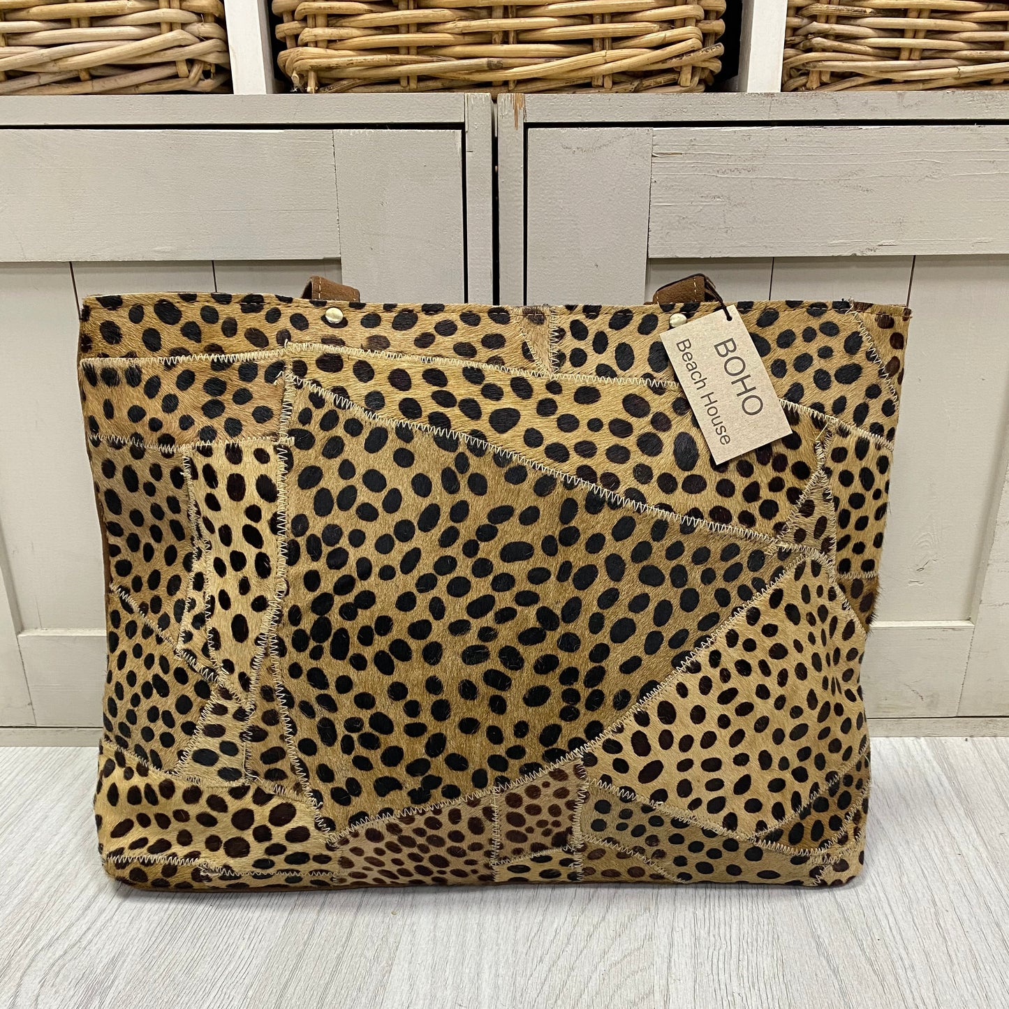 Leather animal print shoulder bag