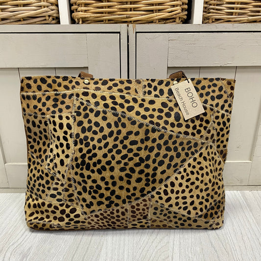 Leather animal print shoulder bag