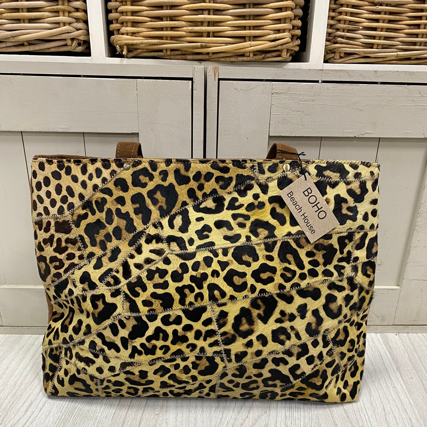 Leather animal print shoulder bag