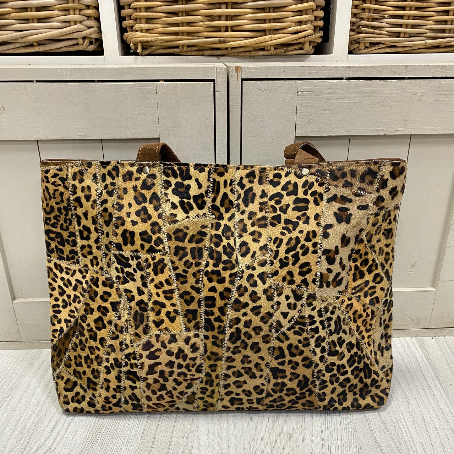 Leather animal print shoulder bag