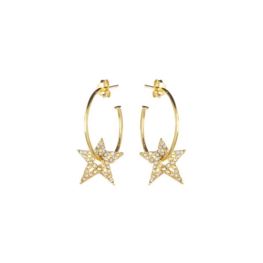 Annie Haak Clear Crystal Star Hoop Gold Earrings