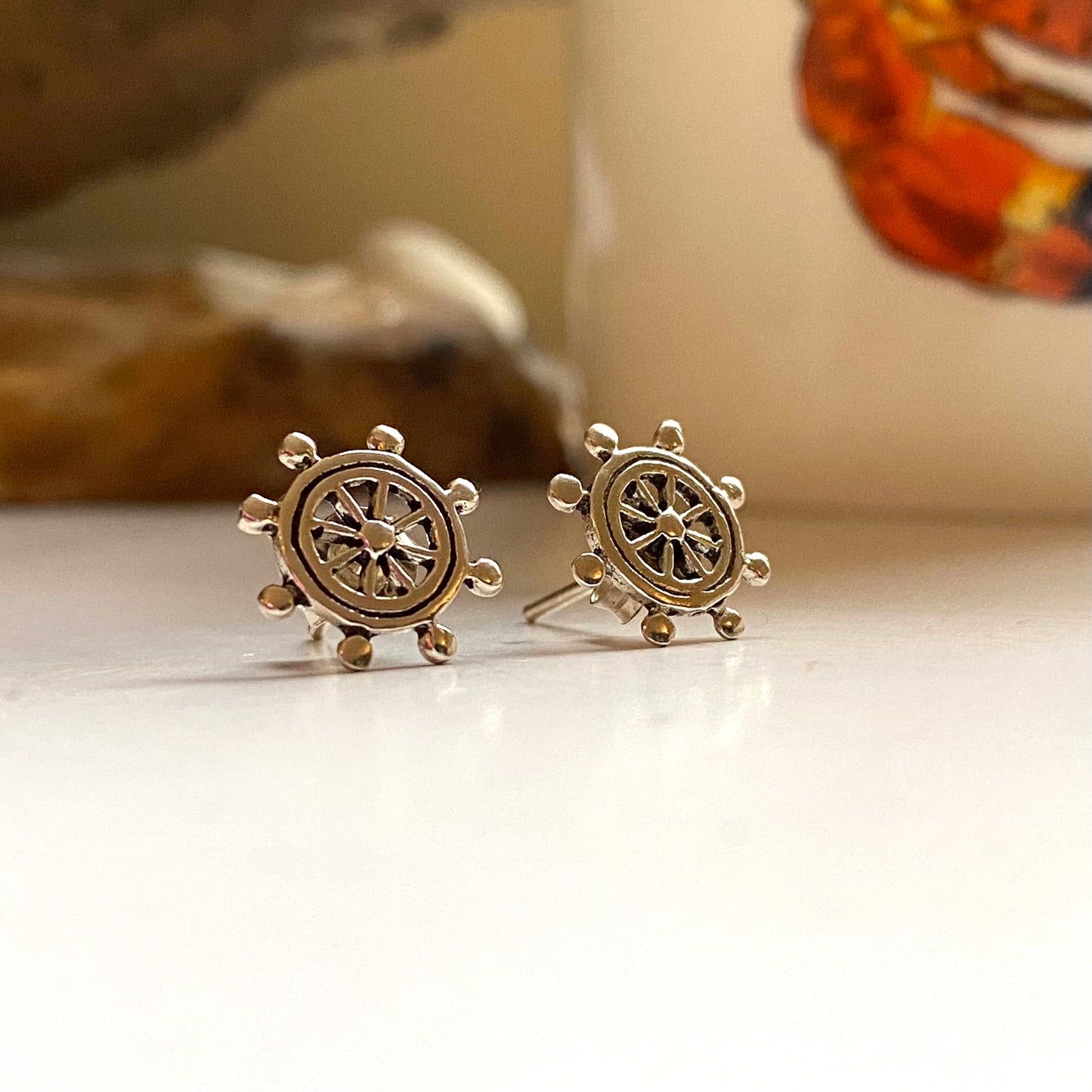Sterling silver studs - ships wheel