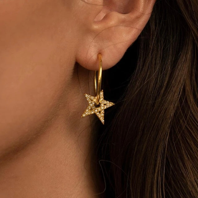 Annie Haak Clear Crystal Star Hoop Gold Earrings