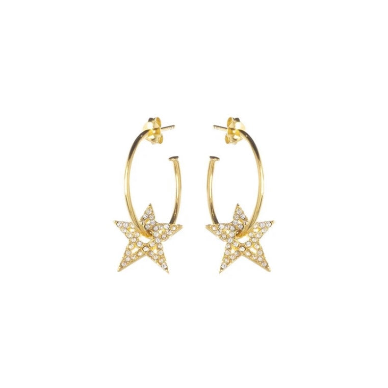 Annie Haak Clear Crystal Star Hoop Gold Earrings